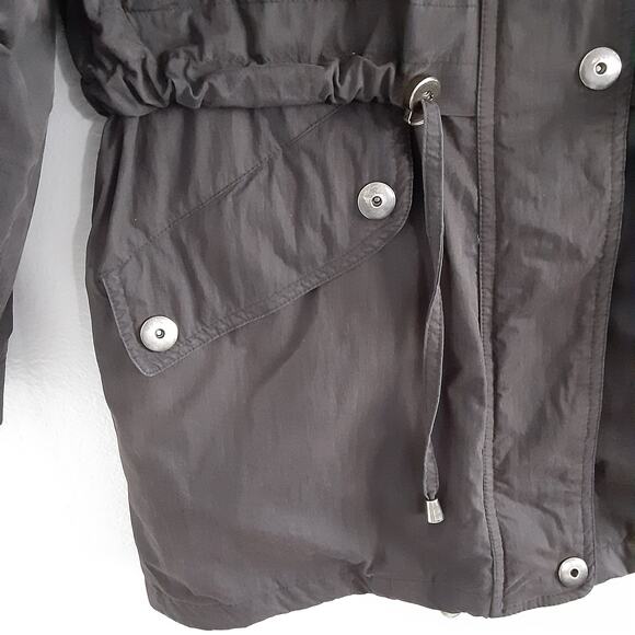 London Fog Black Sueded Utility Jacket Funnel Neck Windbreaker Raincoat Womens M - Picture 3 of 13